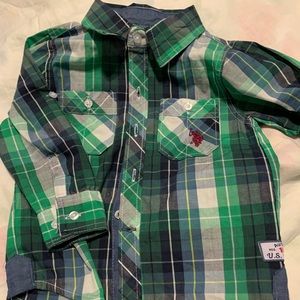 Super cute green and blue plaid baby boys shirt